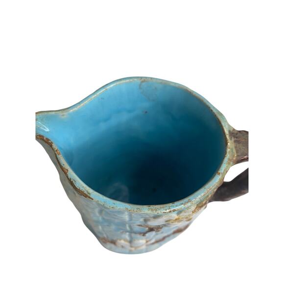 Joseph Holdcroft Antique Majolica 5.5 Inch Pitcher Dogwood Blue - Picture 6 of 8